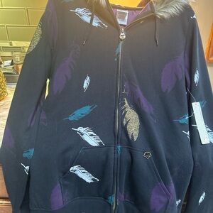 VTG Y2K 90s Lost Enterprise Hoodie Black Faux Fur Hood Women L New Leaves Black